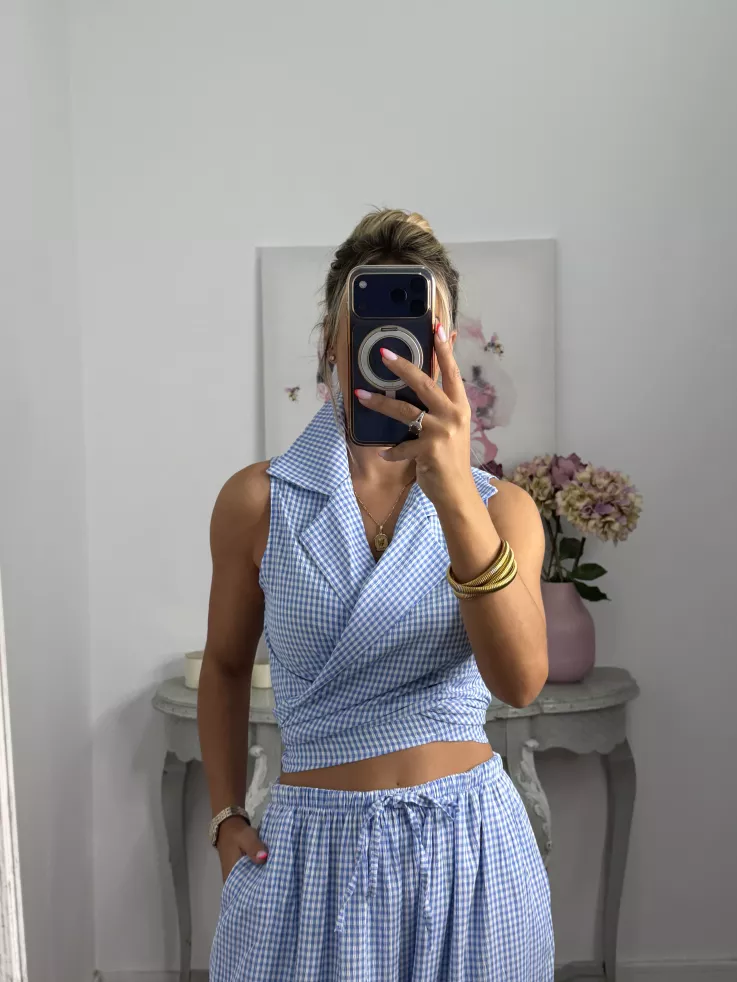 Conjunto Algarve vichy celeste