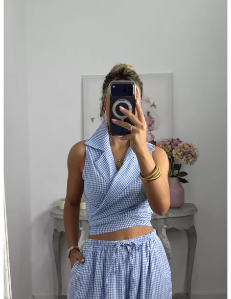 Conjunto Algarve vichy celeste