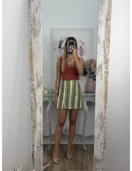 Falda Pantalón de rayas verde, naranja y amarilla