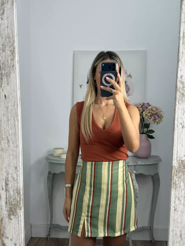 Falda Pantalón de rayas verde, naranja y amarilla