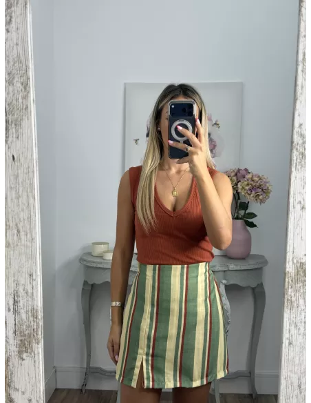 Falda Pantalón de rayas verde, naranja y amarilla