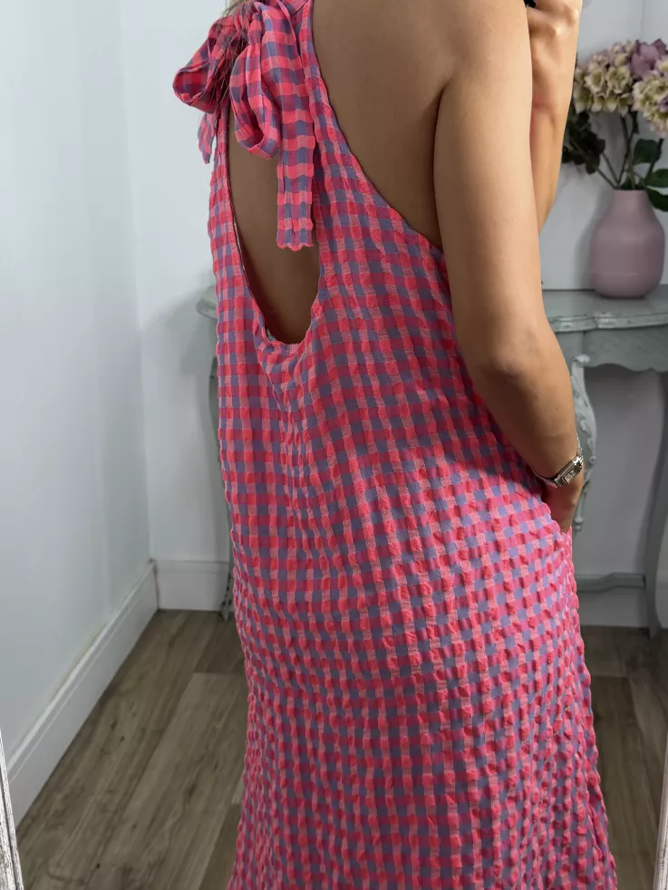 Vestido Flúor cuadros rosa y azul