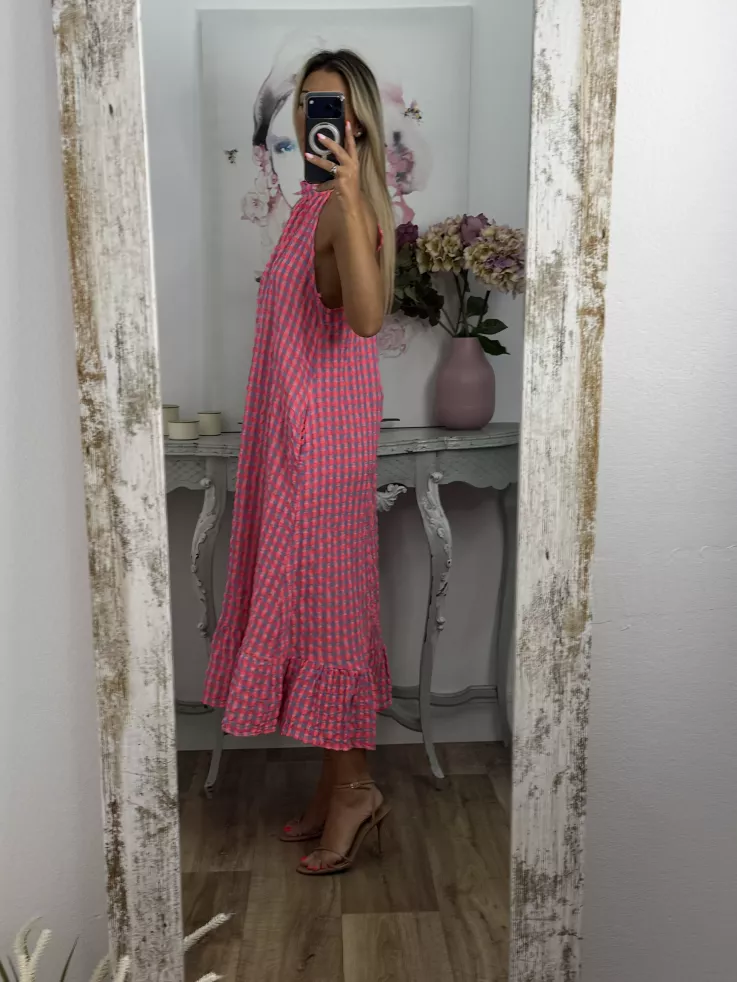 Vestido Flúor cuadros rosa y azul