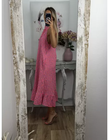 Vestido Flúor cuadros rosa y azul
