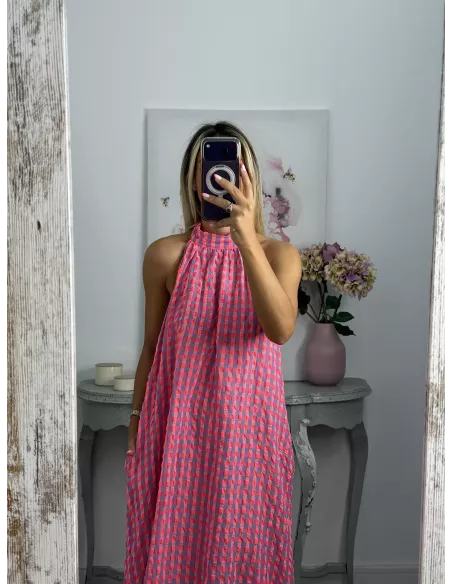 Vestido Flúor cuadros rosa y azul