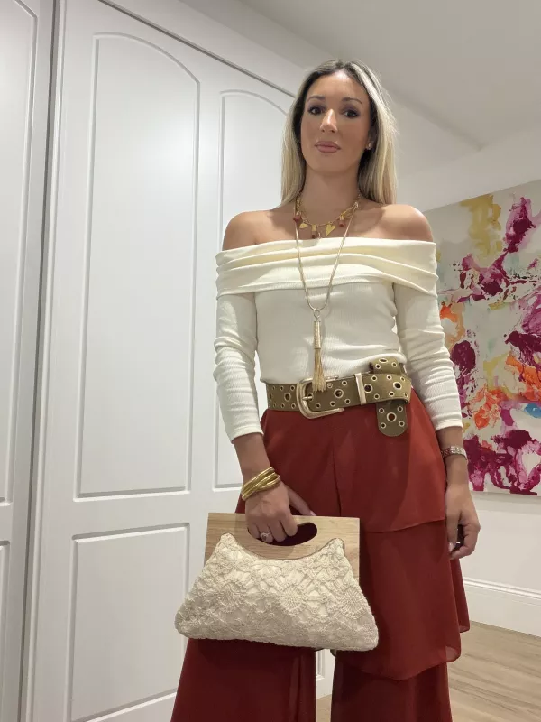 Bolso beige de punto