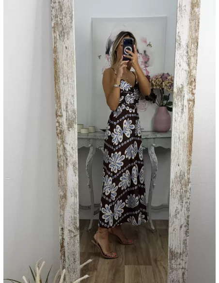 Vestido Perú chocolate y azul