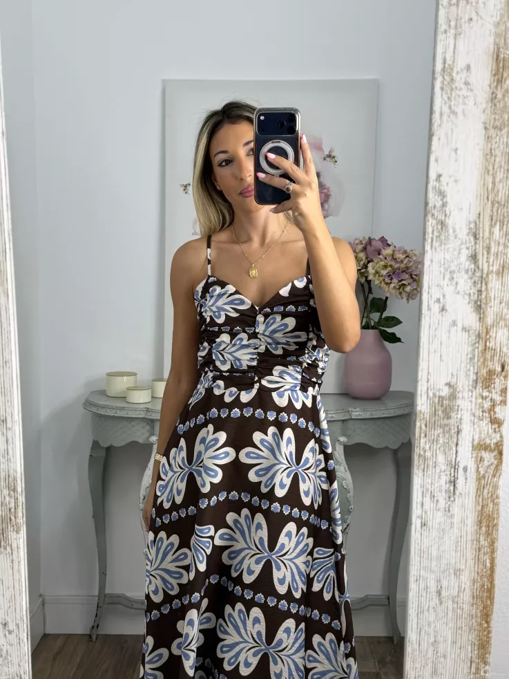 Vestido Perú chocolate y azul