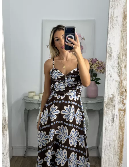 Vestido Perú chocolate y azul