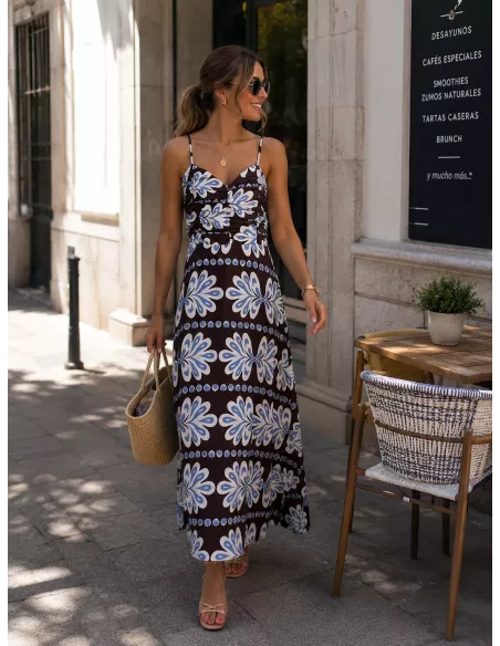 Vestido Perú chocolate y azul