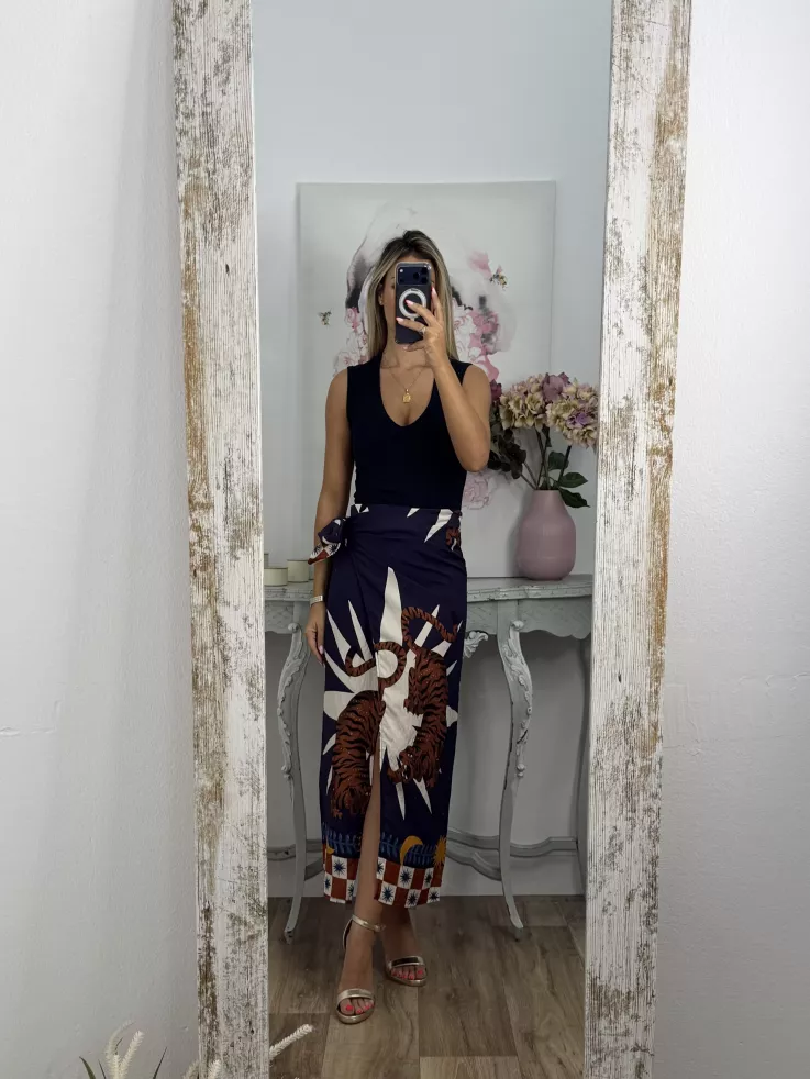 Falda pareo tiger azul marino