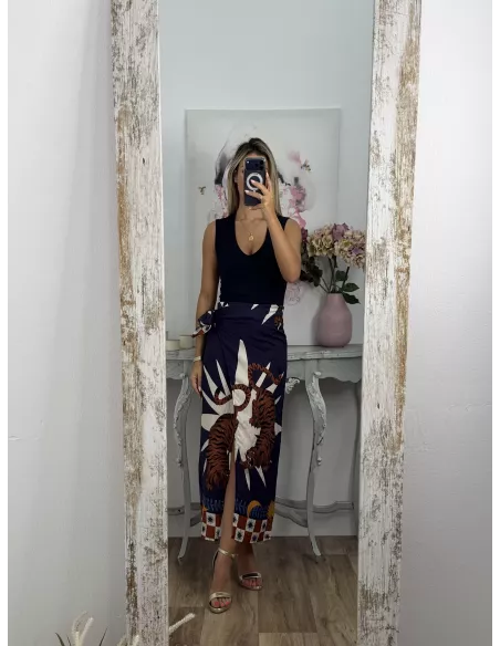 Falda pareo tiger azul marino