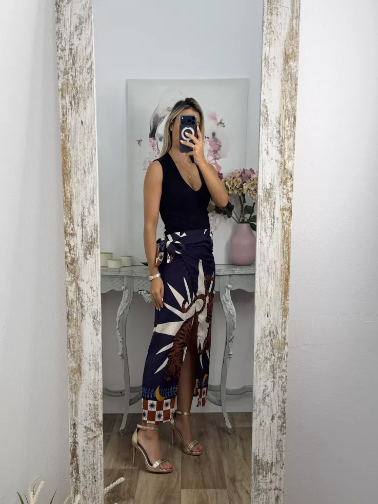 Falda pareo tiger azul marino