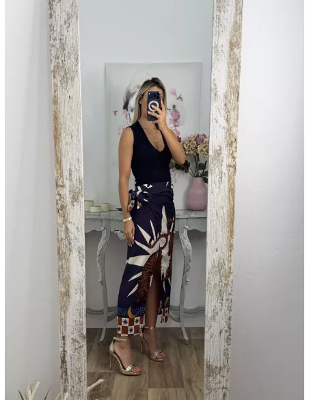 Falda pareo tiger azul marino