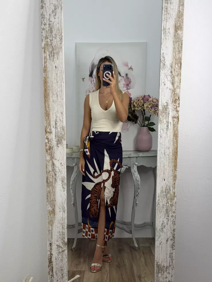 Falda pareo tiger azul marino