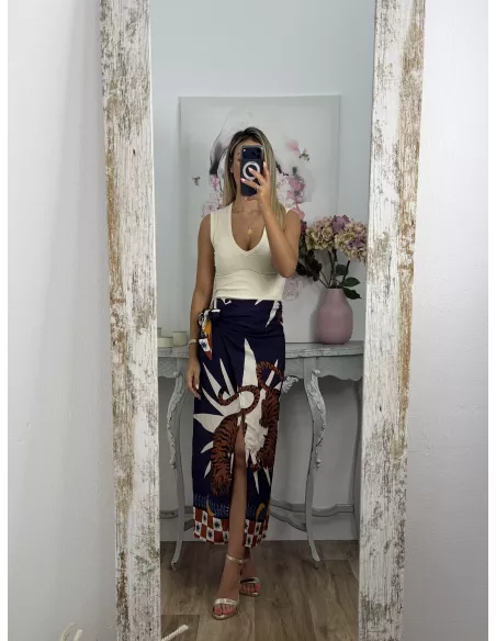 Falda pareo tiger azul marino