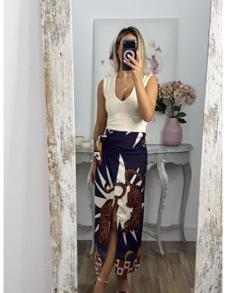 Falda pareo tiger azul marino