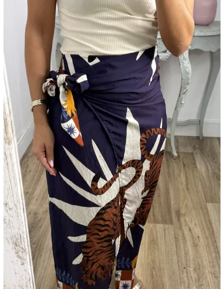 Falda pareo tiger azul marino