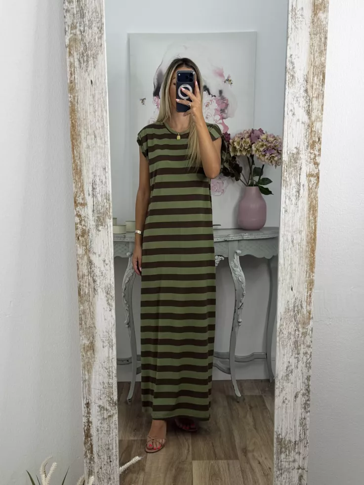 Vestido Trendy rayas verde y marrón