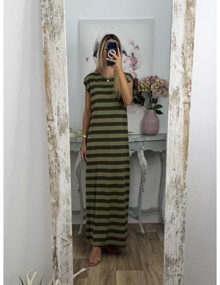 Vestido Trendy rayas verde y marrón
