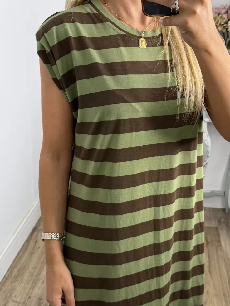 Vestido Trendy rayas verde y marrón
