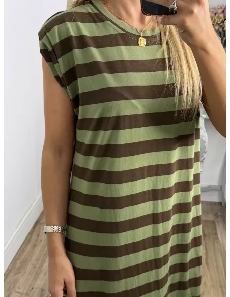 Vestido Trendy rayas verde y marrón