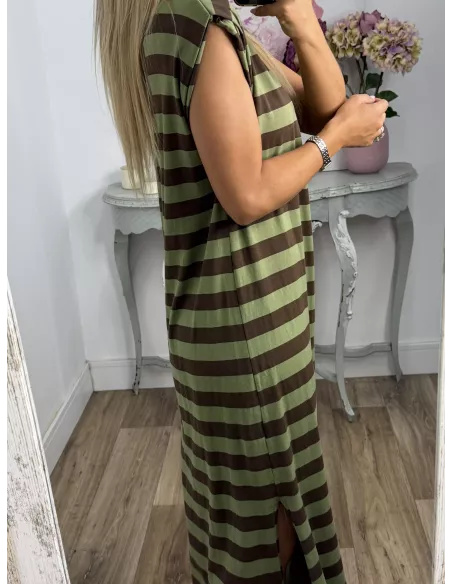 Vestido Trendy rayas verde y marrón