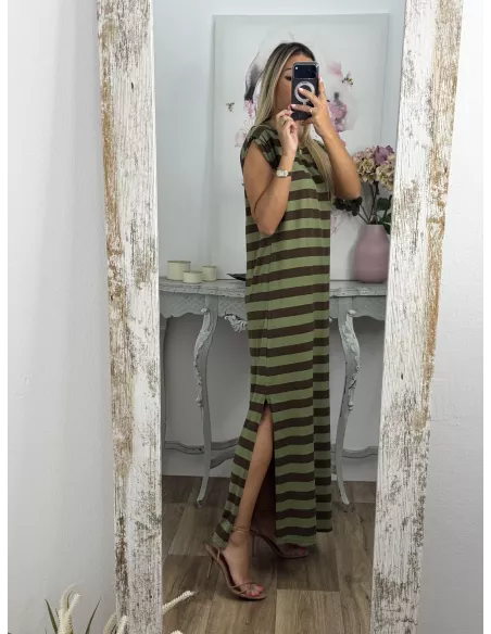 Vestido Trendy rayas verde y marrón