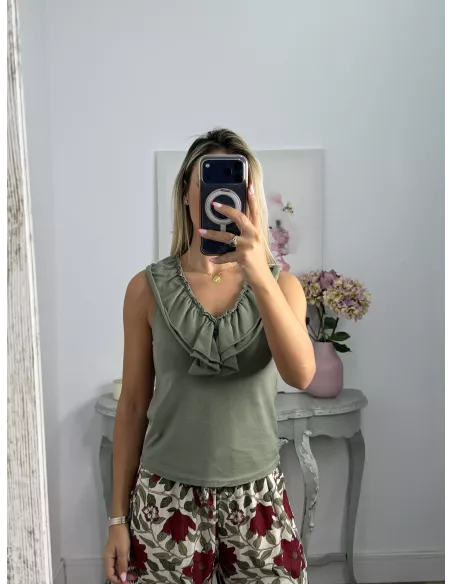 Camiseta algodón volante verde