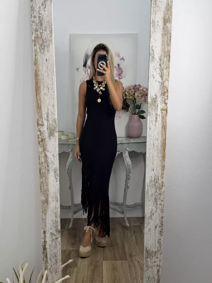 Vestido Malta negro flecos