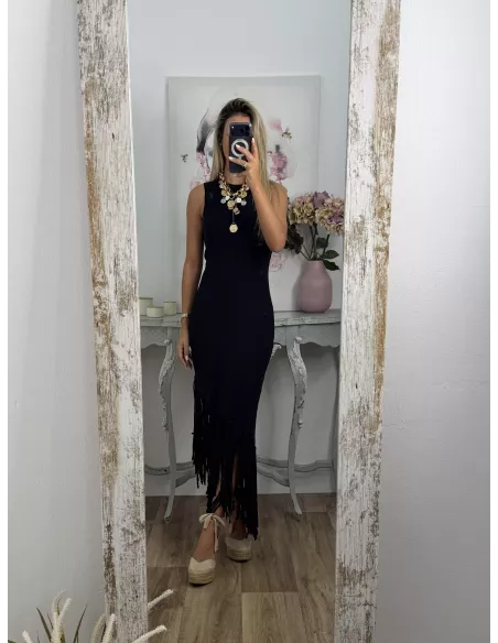 Vestido Malta negro flecos