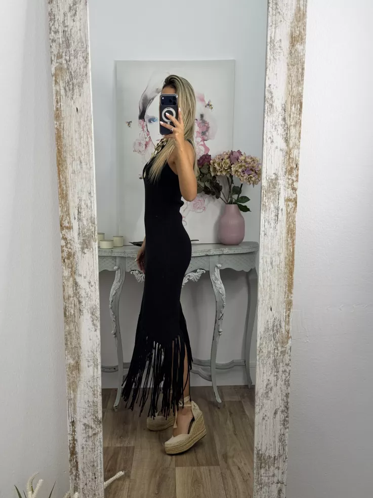 Vestido Malta negro flecos