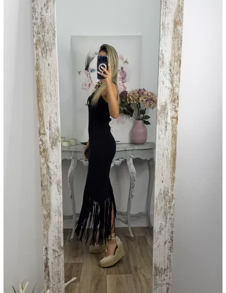 Vestido Malta negro flecos