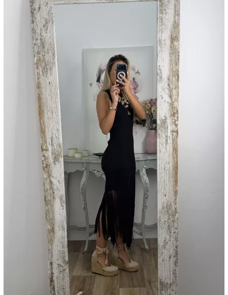 Vestido Malta negro flecos