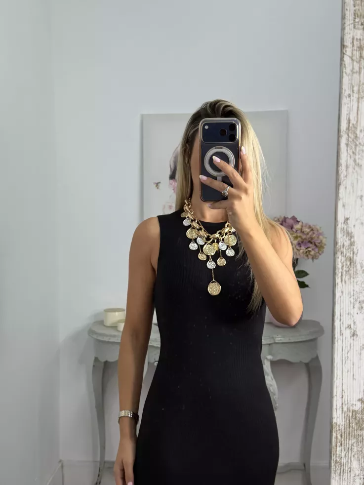 Vestido Malta negro flecos