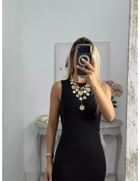 Vestido Malta negro flecos