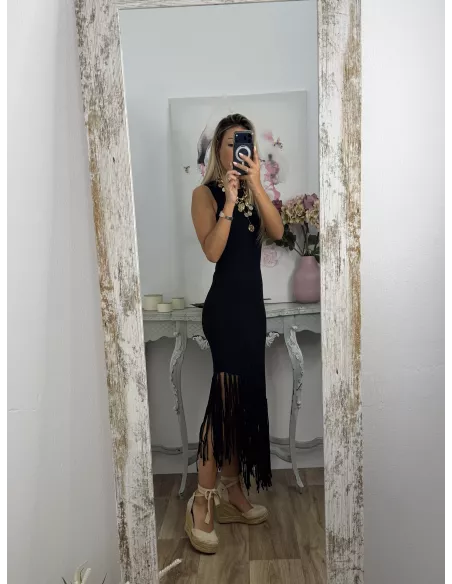 Vestido Malta negro flecos