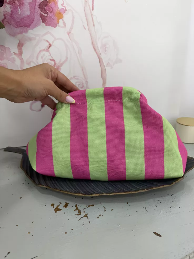 Bolso rayas verde y rosa