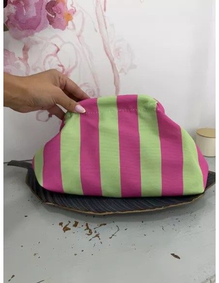 Bolso rayas verde y rosa