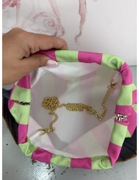 Bolso rayas verde y rosa
