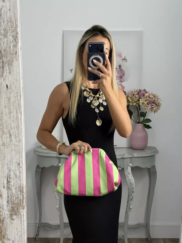 Bolso rayas verde y rosa