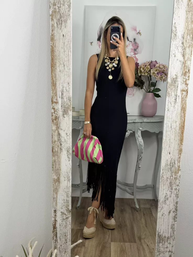 Bolso rayas verde y rosa