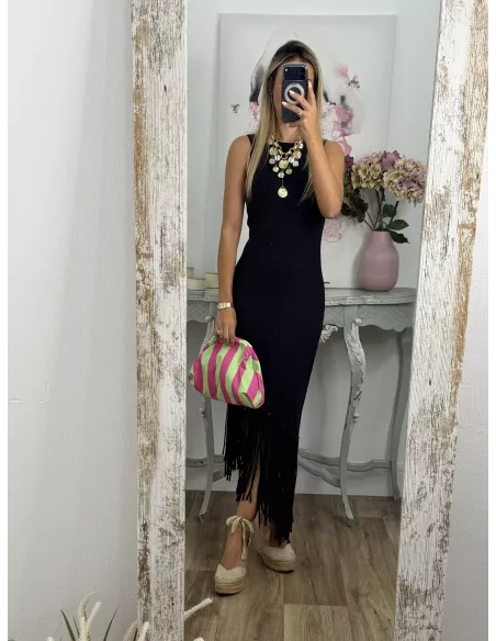 Bolso rayas verde y rosa
