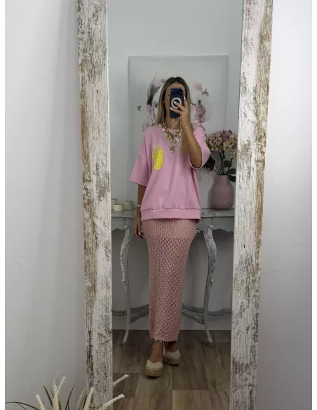 Falda Menorca de punto rosa