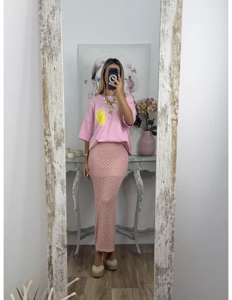 Falda Menorca de punto rosa