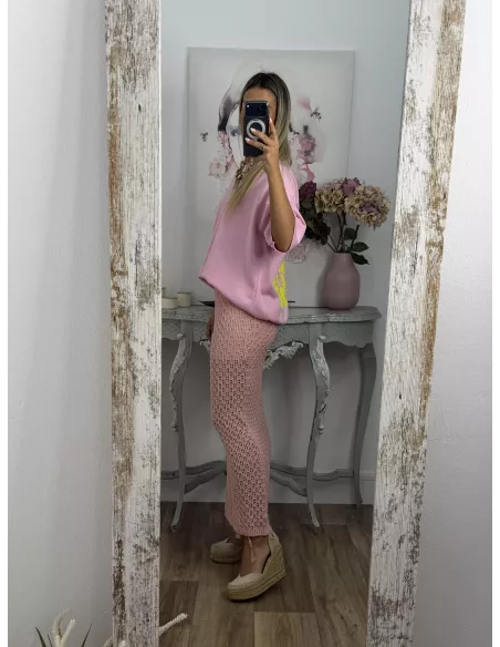 Falda Menorca de punto rosa