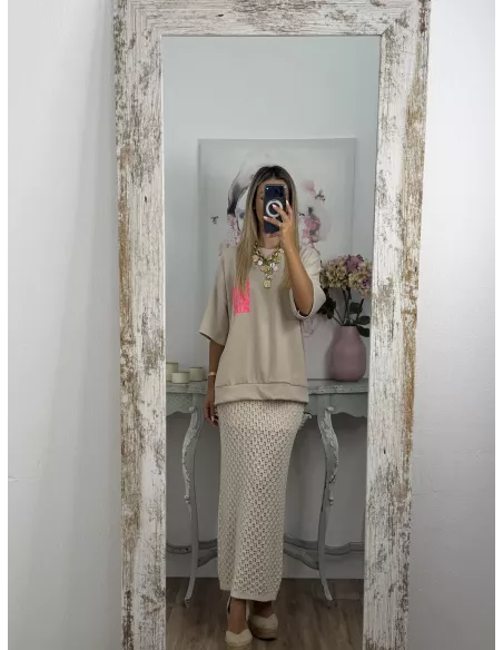 Falda Menorca de punto beige