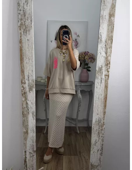 Falda Menorca de punto beige