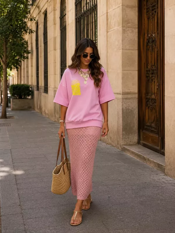 Falda Menorca de punto rosa
