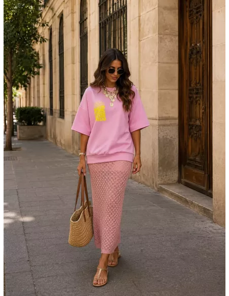 Falda Menorca de punto rosa